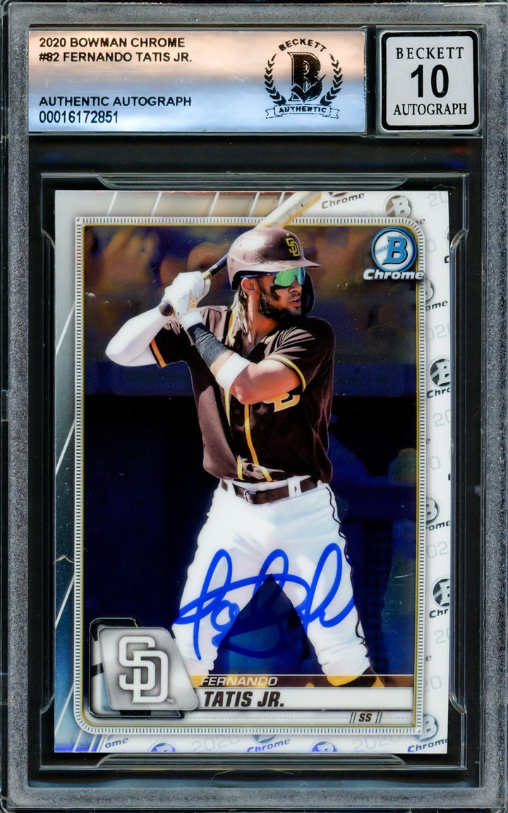 Fernando Tatis Jr. Signed 2020 Bowman Chrome Card #82 San Diego Padres Auto 10