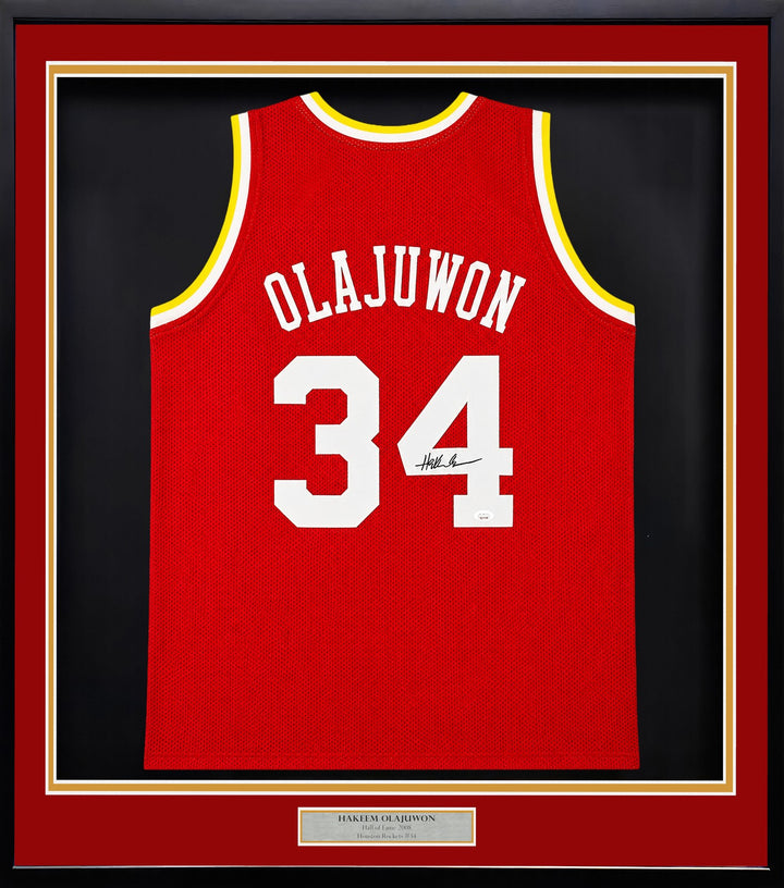 Houston Rockets Hakeem Olajuwon Signed Framed Red Jersey JSA