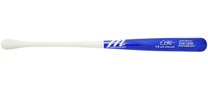 Evan Carter Auto Blue Marucci Player Model Baseball Bat Rangers 23 WS Champ BAS