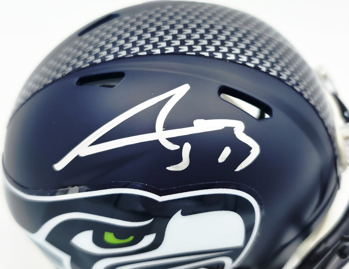 AJ Barner Auto Seahawks Blue SB LX Champions Logo Speed Mini Helmet Beckett Wit