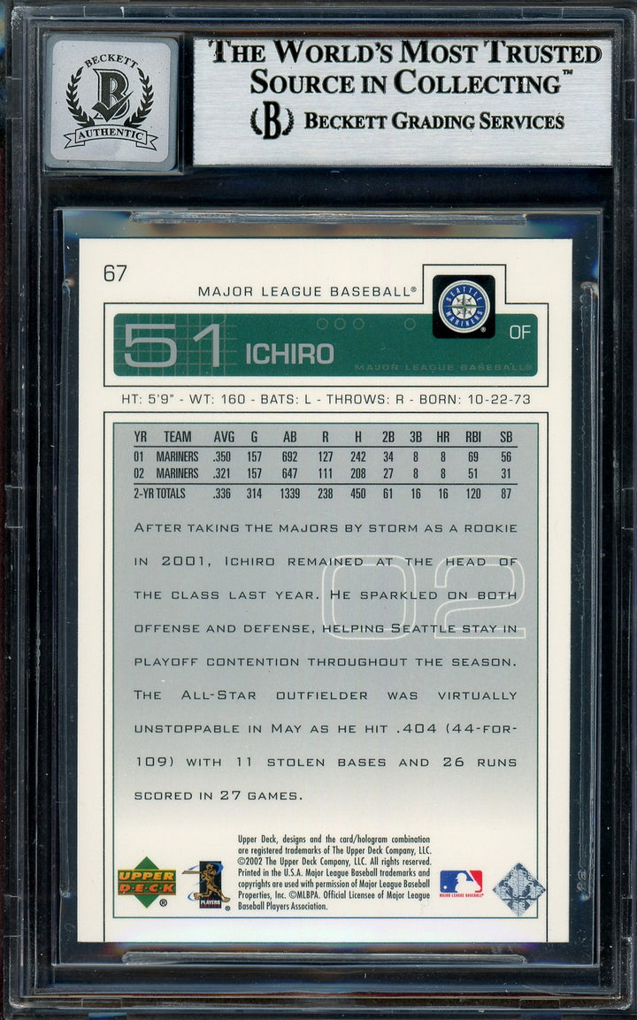 Ichiro Suzuki Signed 2003 Upper Deck Card 67 Seattle Mariners Auto GM 10 Beckett