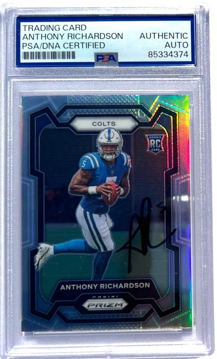 ANTHONY RICHARDSON SIGNED 2023 PANINI PRIZM SILVER ROOKIE CARD AUTO #343 PSA/DNA