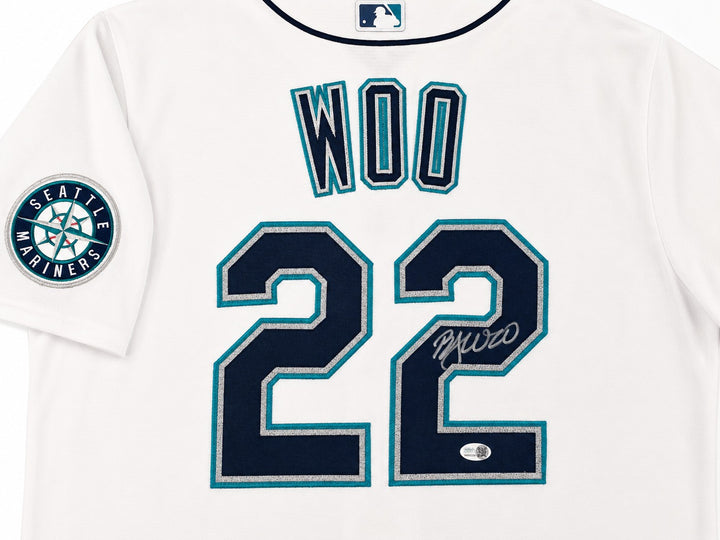Seattle Mariners Bryan Woo Signed White Nike Jersey Size XL JSA Witness