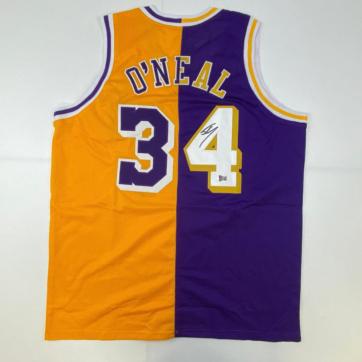 Autographed/Signed Shaquille Shaq O'Neal Los Angeles Split Jersey BAS COA