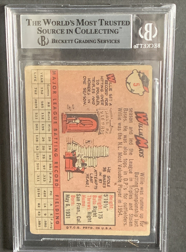 Willie Mays 1958 Topps #5 Original Signed In 1958 Vintage Auto Bas Coa Beckett
