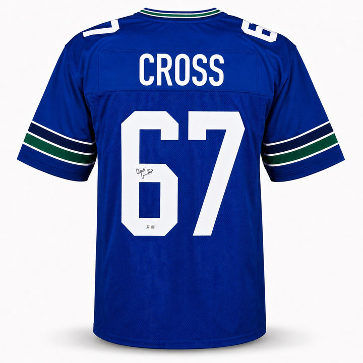 Seattle Seahawks Charles Cross Signed Blue Throwback Jersey MCS Holo