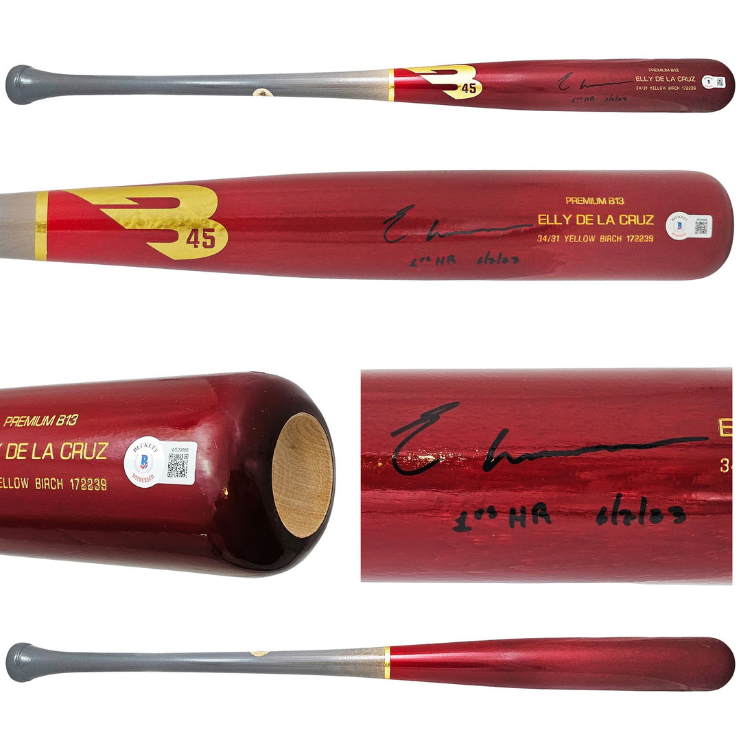 Elly De La Cruz Auto Red B45 Player Model Bat Reds 1st MLB HR 6/7/23 Beckett Wit