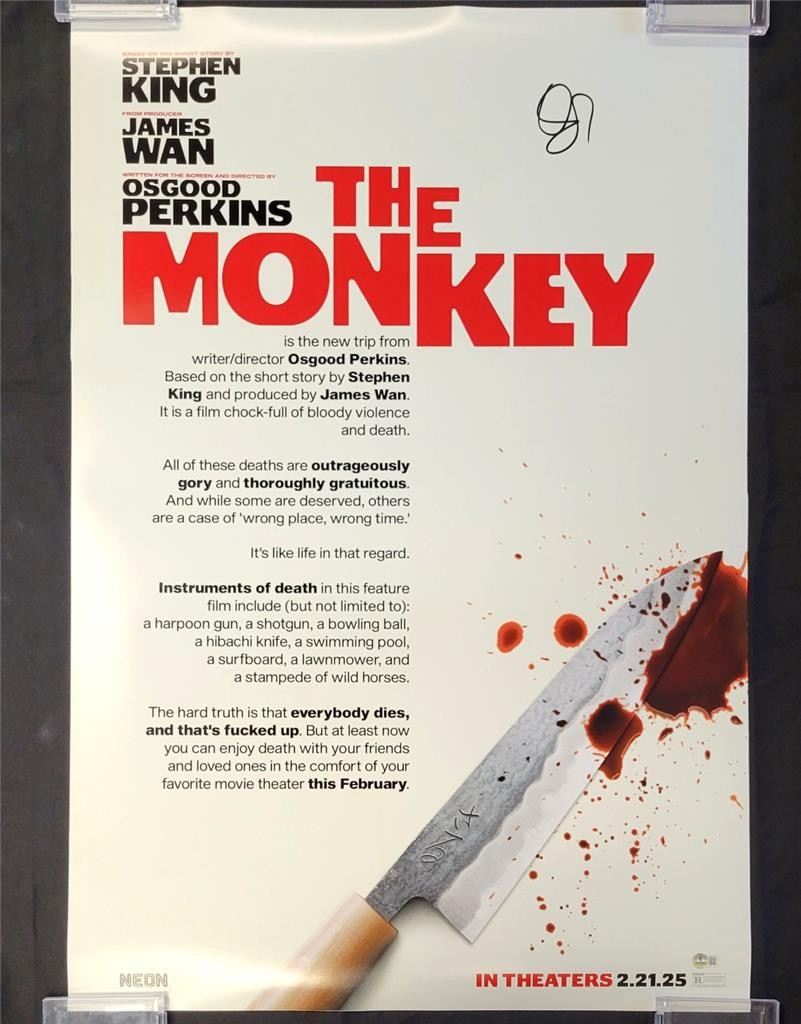 Osgood Perkins signed The Monkey 27x40 movie poster #1 autograph ~ Beckett BAS
