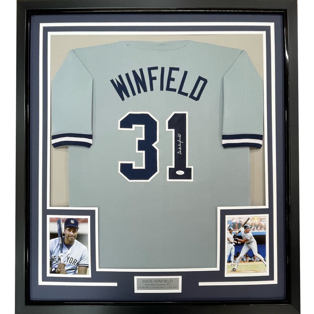 FRAMED Signed DAVE WINFIELD 35x39 New York Grey Jersey JSA COA Auto