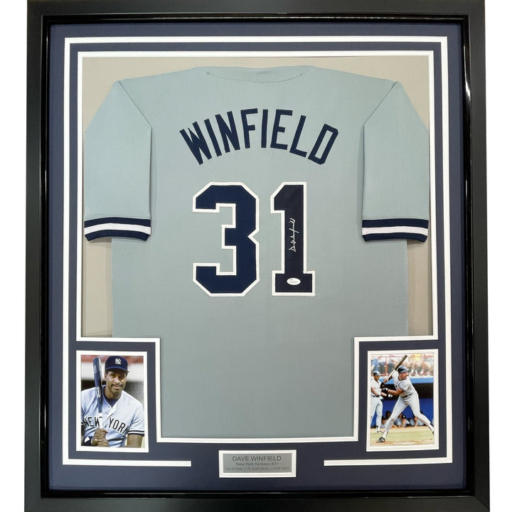 FRAMED Signed DAVE WINFIELD 35x39 New York Grey Jersey JSA COA Auto