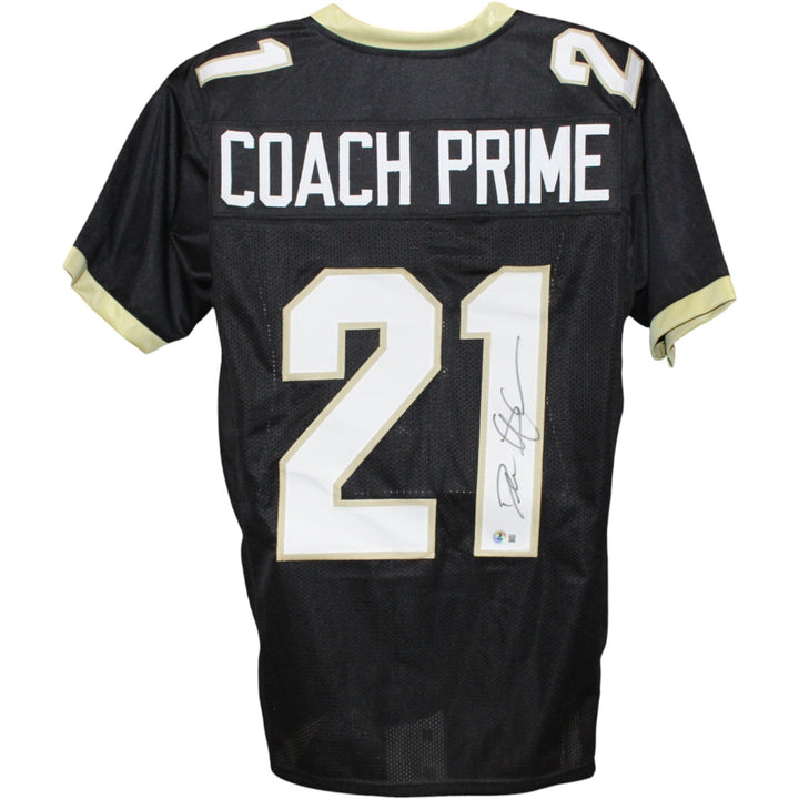 Deion Sanders Autographed/Signed College Style XL Black Jersey Beckett W 53323