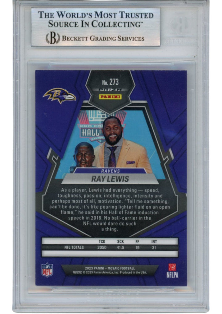 Ray Lewis Autographed/Signed 2023 Mosaic #273 Trading Card Beckett 53033
