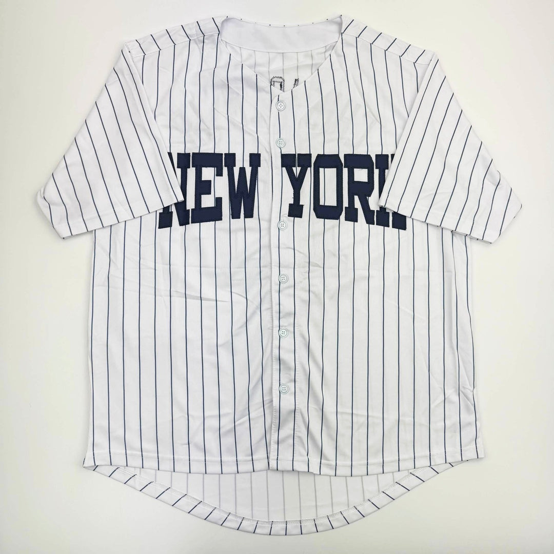 Autographed/Signed Jazz Chisholm Jr. New York Pinstripe Jersey BAS COA