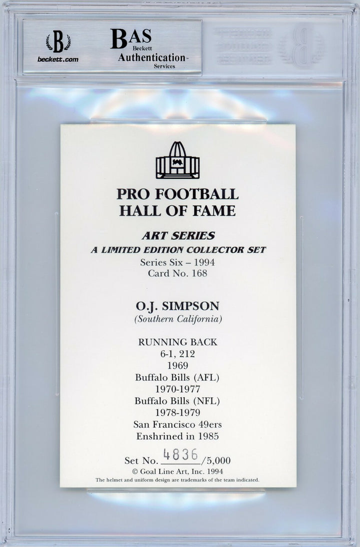 O.J. Simpson Signed Goal Line Art Card Inscribed Beckett GLAC Autograph BAS OJ