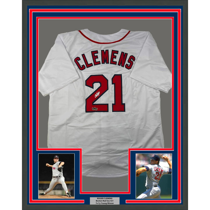 Framed Facsimile Autographed Roger Clemens 33x42 White Reprint Laser Auto Jersey