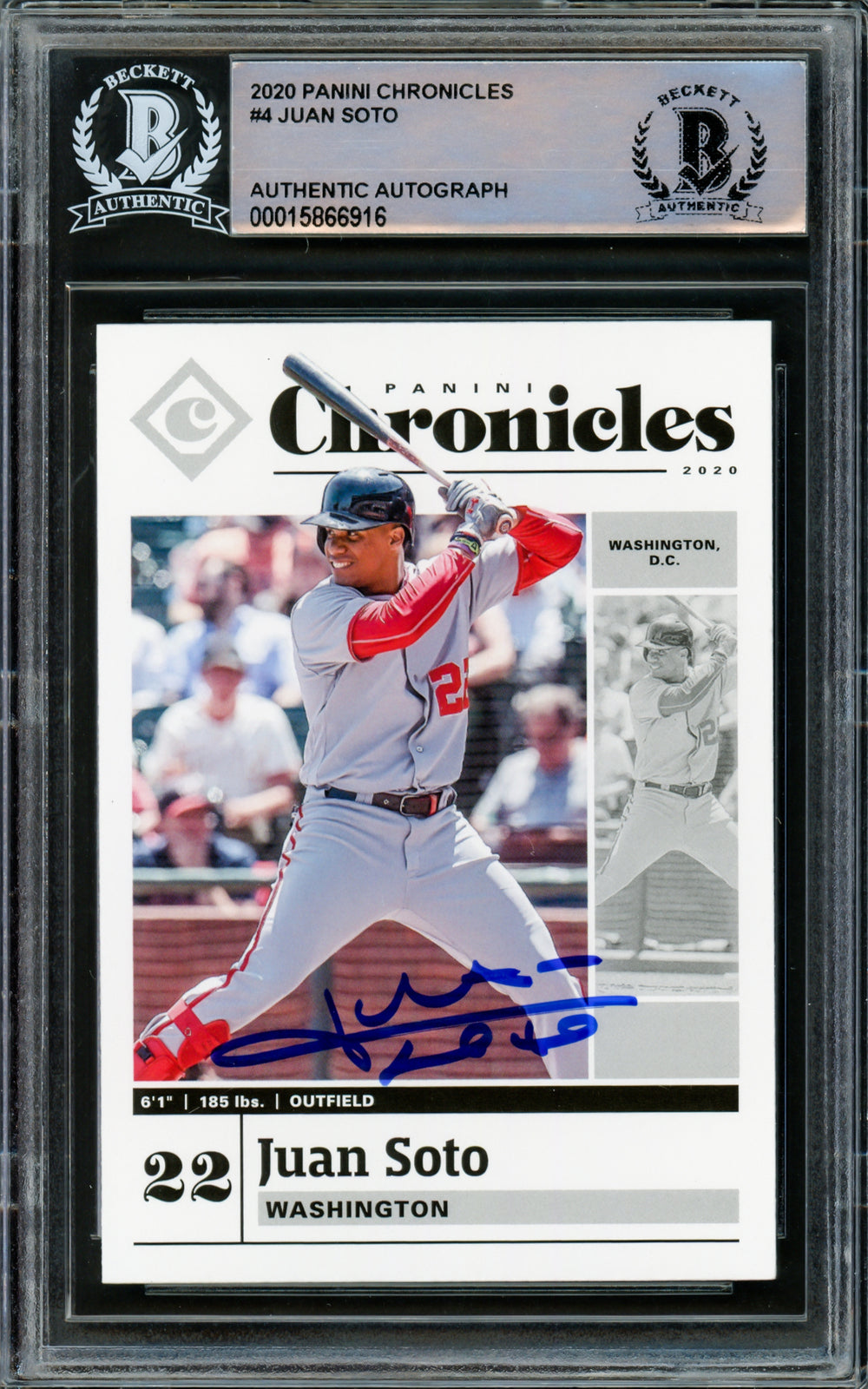 Juan Soto Autographed 2020 Panini Chronicles Card #4 Yankees Beckett #15866916