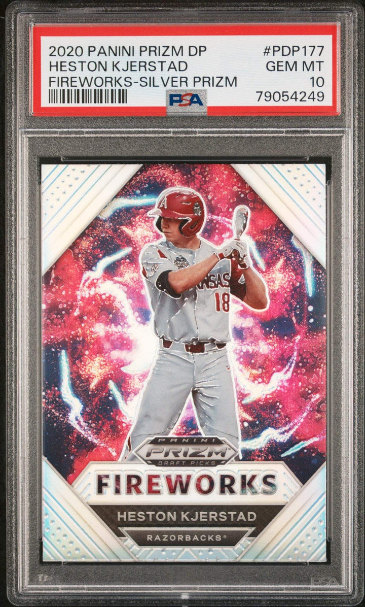 Graded 2020 Prizm DP Heston Kjerstad #PDP177 Fireworks SIL Baseball Card PSA 10