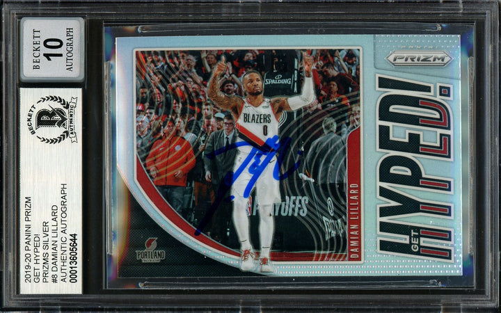 Damian Lillard Auto Signed 2019-20 Panini Prizm Get Hyped Card 8 Sig 10 Beckett