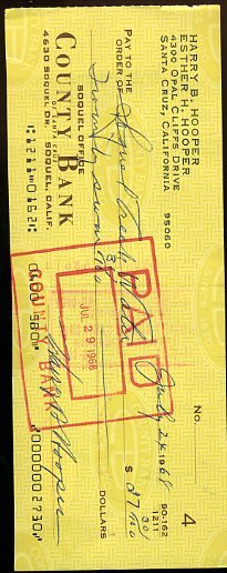 Harry Hooper Signed Jsa Certed Check Autograph