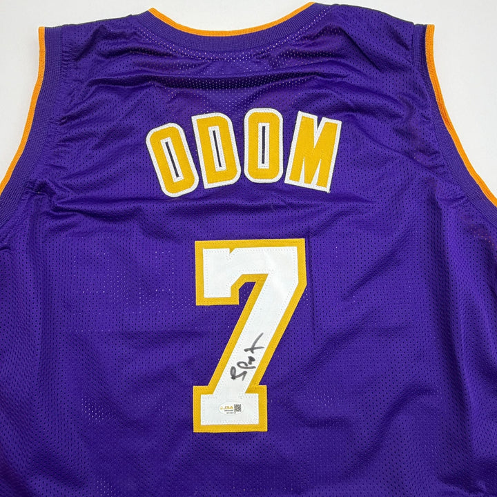 Autographed/Signed Lamar Odom Los Angeles Purple Basketball Jersey JSA COA