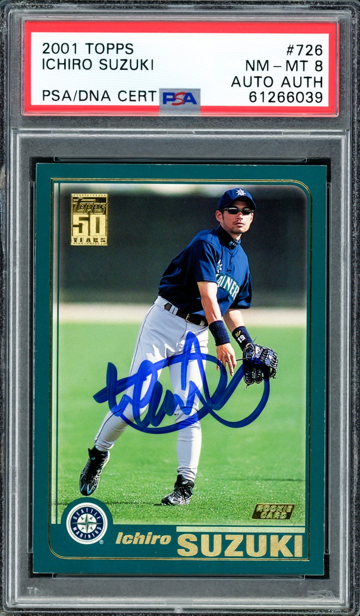 Ichiro Suzuki Signed 2001 Topps RC 726 Seattle Mariners PSA 8 PSA/DNA