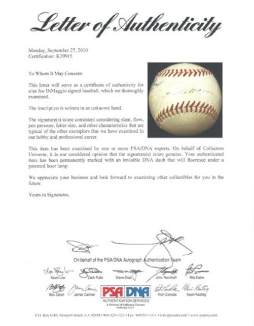 Joe DiMaggio Auto Official AL Harridge Baseball Yankees 1940s Vintage Sig PSA