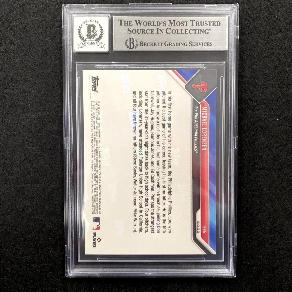 Michael Lorenzen signed 2023 Topps Now No Hitter #685 card ~ Beckett BAS 10 Auto
