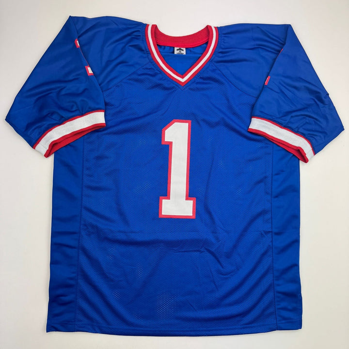 Autographed/Signed Coach Marv Levy Buffalo Blue Football Jersey BAS COA