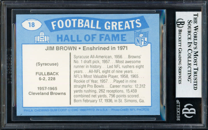 Jim Brown Signed 1988 Swell Greats Card 18 Cleveland Browns Beckett #18529506