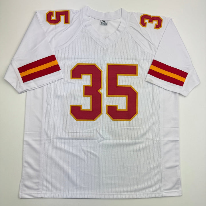 Autographed/Signed Christian Okoye Kansas City White Jersey JSA COA