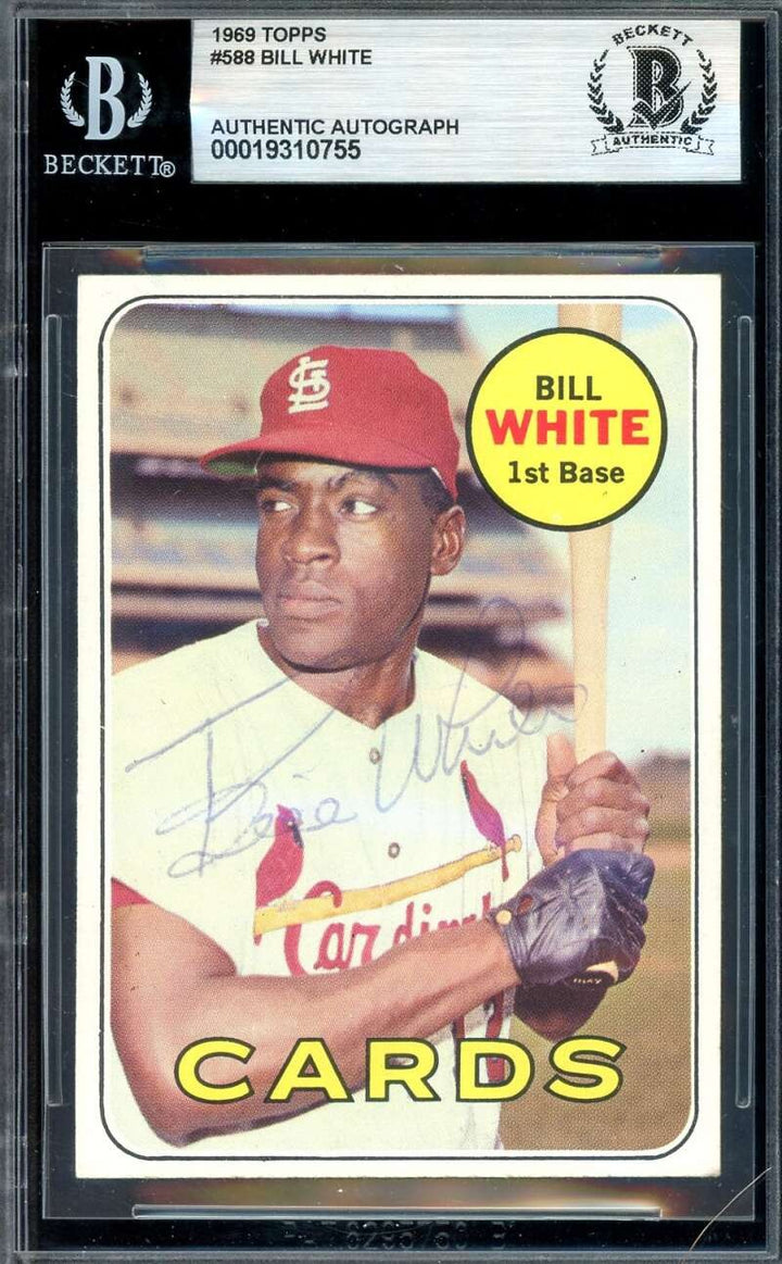 Bill White Beckett BAS Vintage Signed 1969 Topps Autograph Cardinals