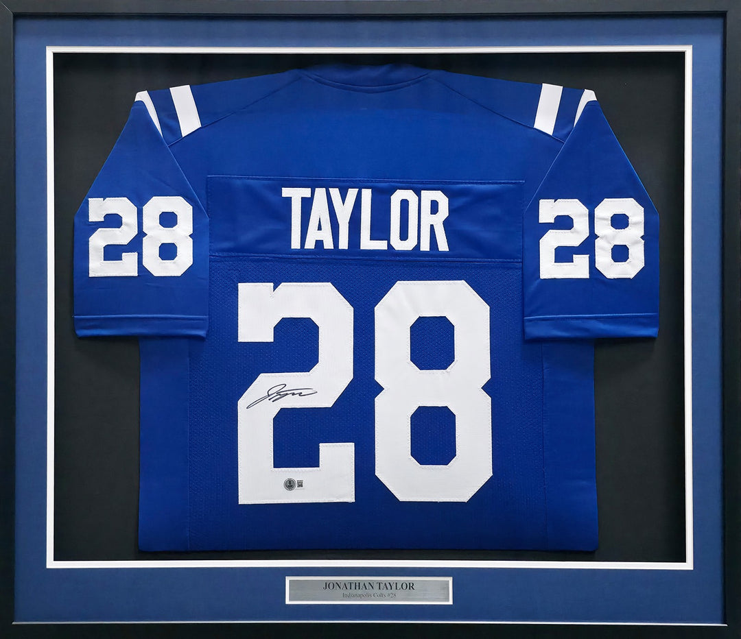 Jonathan Taylor Signed Framed Colts Blue Jersey Beckett BAS Witness