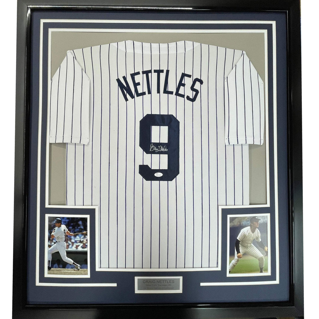 FRAMED Autographed/Signed GRAIG NETTLES 33x42 Yankees Pinstripe Jersey JSA COA