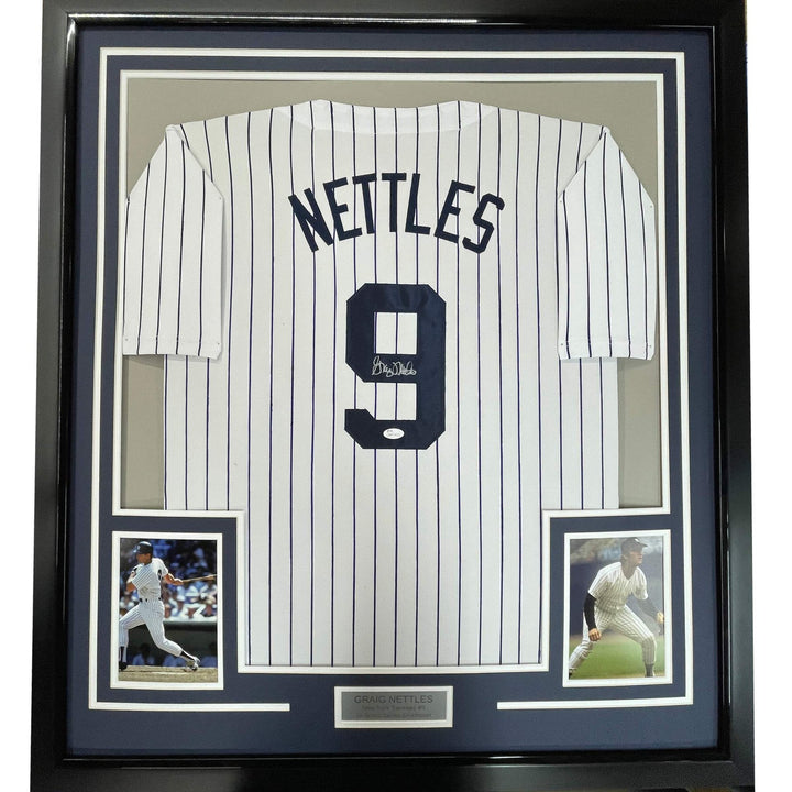 FRAMED Autographed/Signed GRAIG NETTLES 33x42 Yankees Pinstripe Jersey JSA COA
