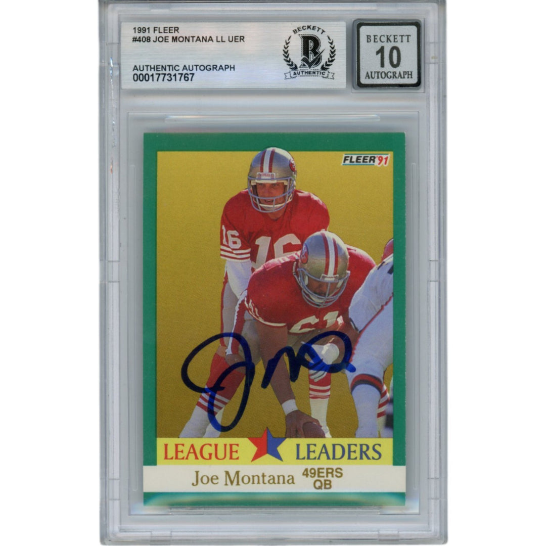 Joe Montana Autographed/Signed 1991 Fleer #408 Slab Trading Card Beckett 49956