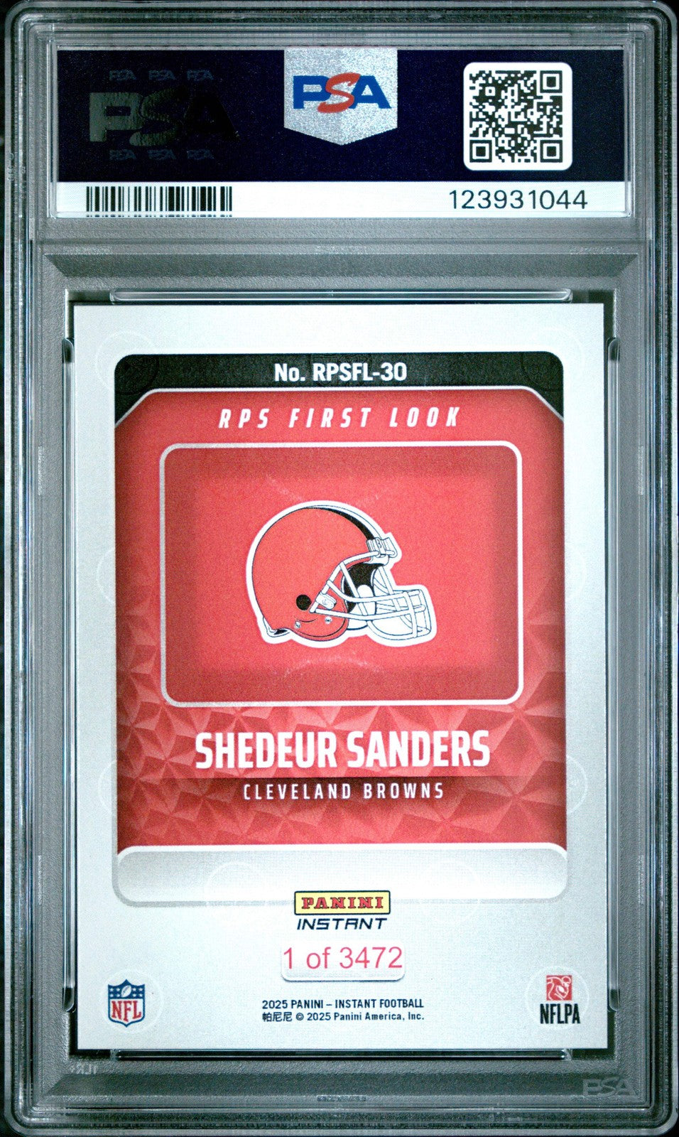 Graded 2025 Panini  Shedeur Sanders #RPSFL30 First Look RC Football Card PSA 10