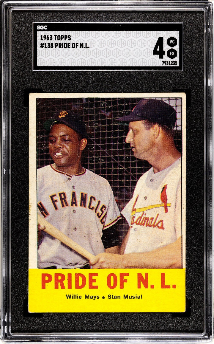 Willie Mays/Stan Musial 1963 Topps Pride of NL Card #138 HOF- SGC Graded 4 VG-EX