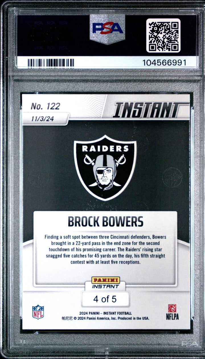 Graded 2024 Panini Instant Brock Bowers #122 White Tiger /5 Football Card PSA 9