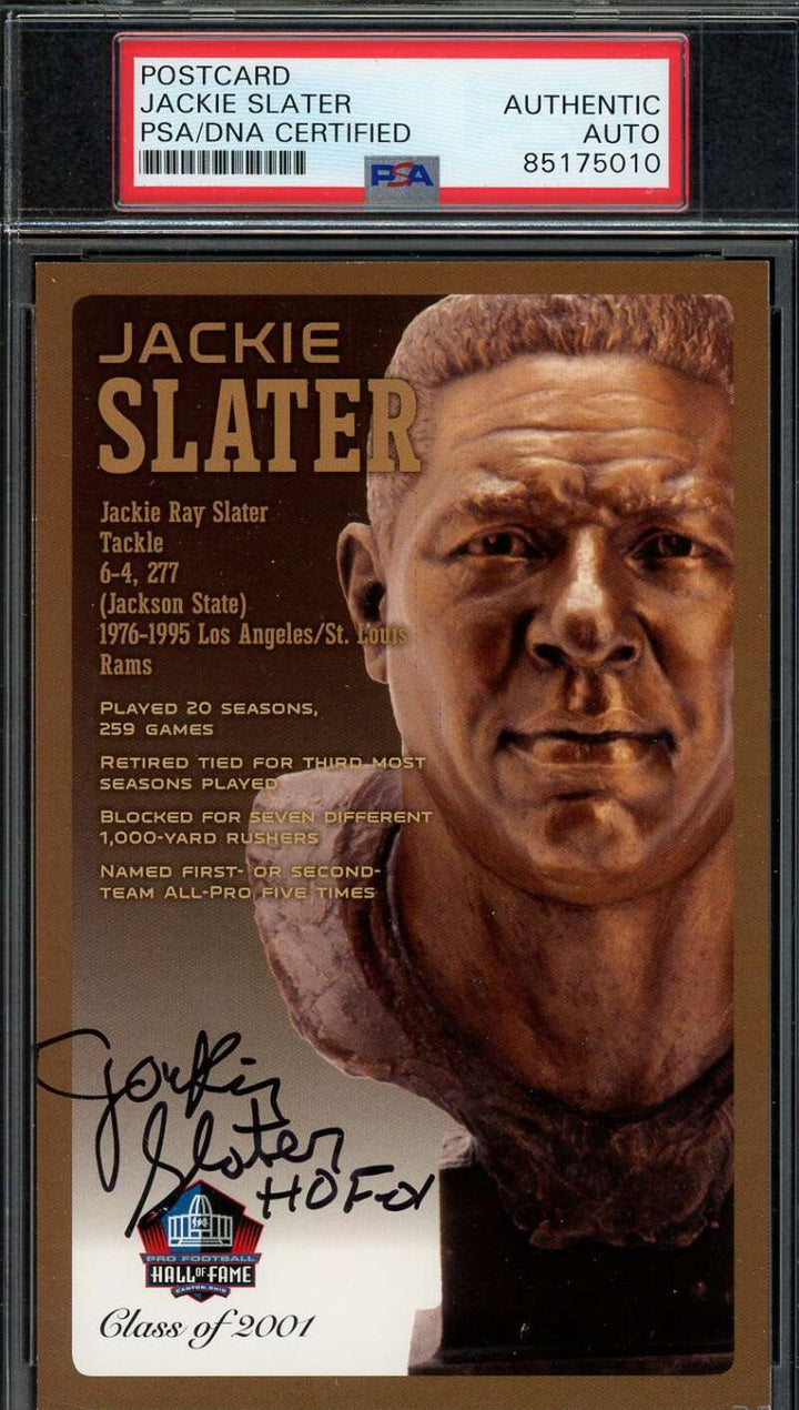 Jackie Slater PSA DNA Signed Hall of Fame Bronze Bust Postcard /150 Autograph