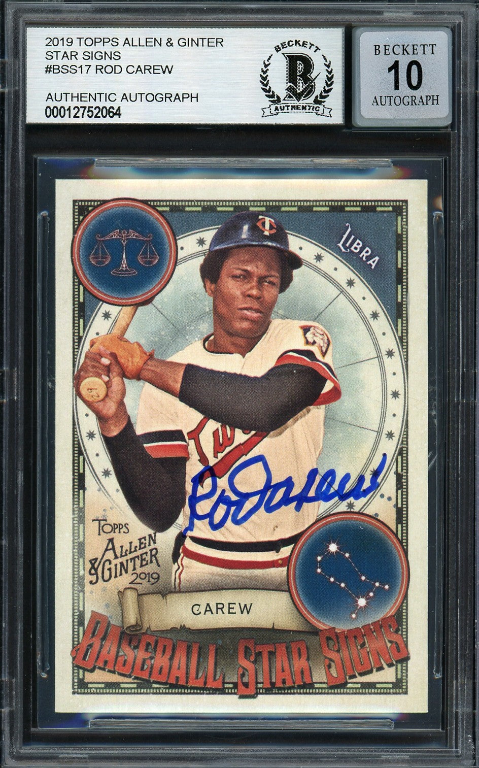 Rod Carew Auto 2019 Topps Allen Ginter Baseball Star Card BSS-17 Sig 10 BAS