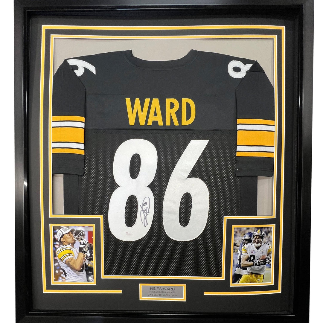 FRAMED Signed HINES WARD 35x39 Pittsburgh Black Jersey JSA COA Auto