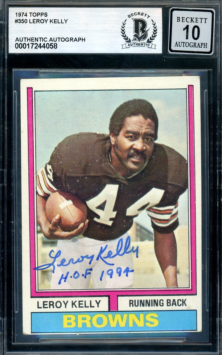 Leroy Kelly Gem Mint 10 Beckett BAS Signed 1974 Topps Autograph