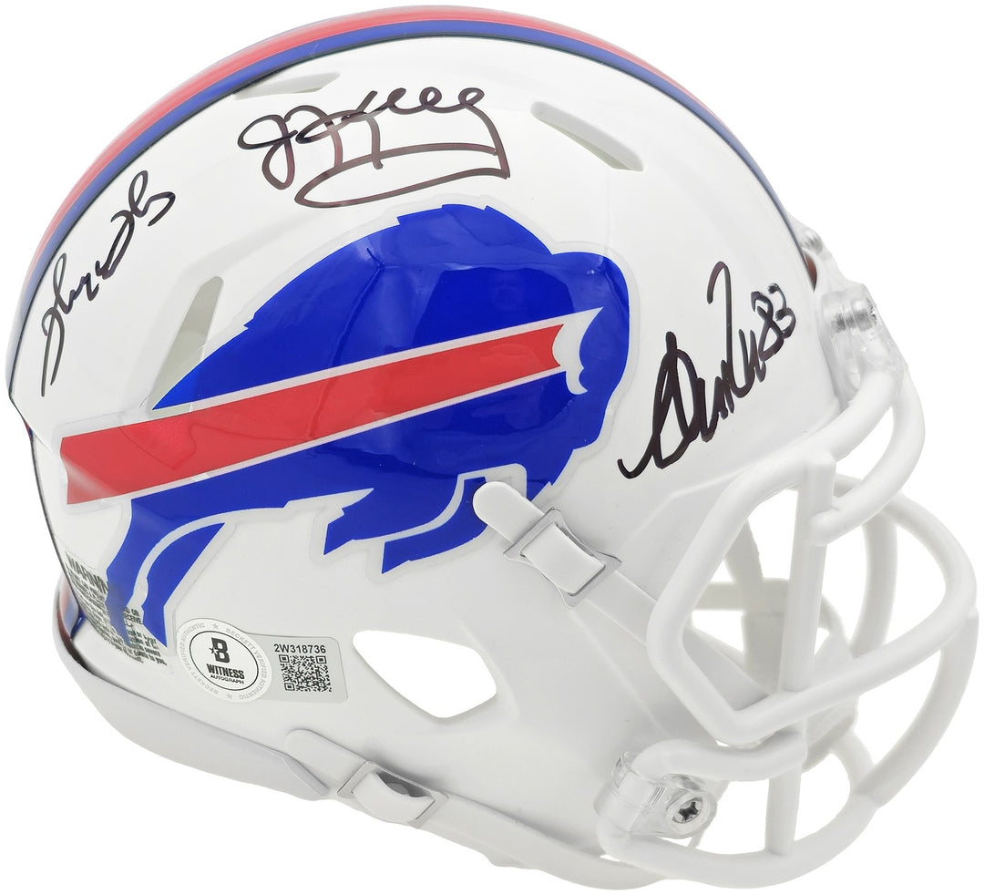 Jim Kelly, Thurman Thomas Andre Reed Auto Bills Greats White Mini Helmet Beckett