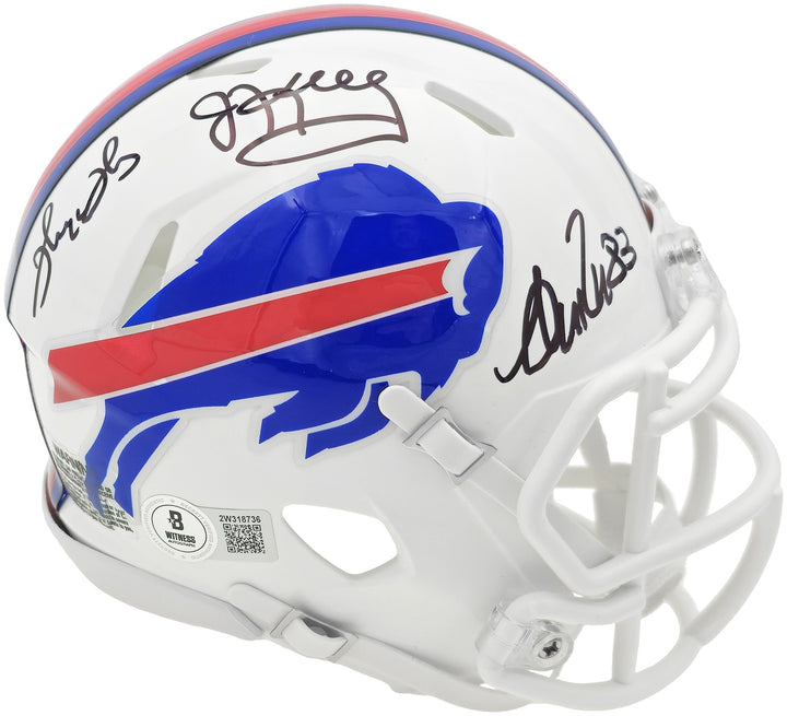 Jim Kelly, Thurman Thomas Andre Reed Auto Bills Greats White Mini Helmet Beckett