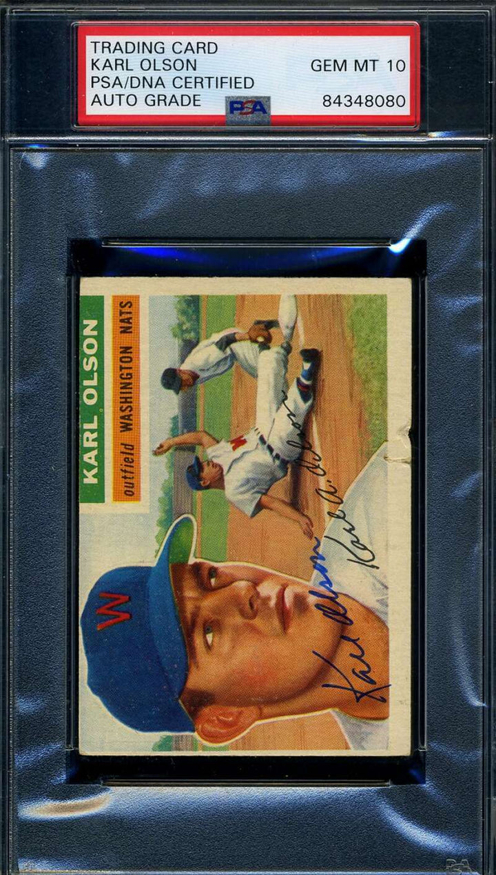 Karl Olson PSA DNA Gem Mint 10 Signed 1956 Topps Autograph