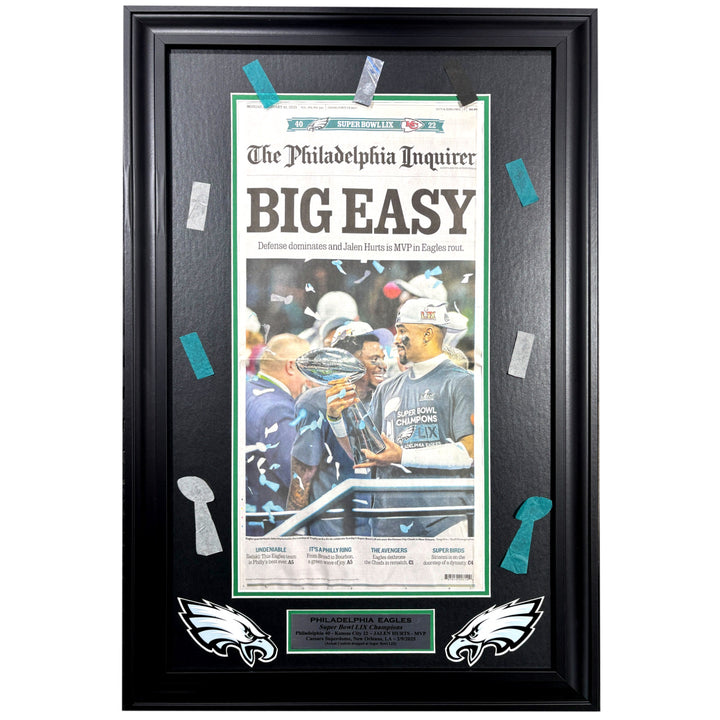Philadelphia Eagles Super Bowl 59 Champs Confetti Framed Inquirer Newspaper LIX