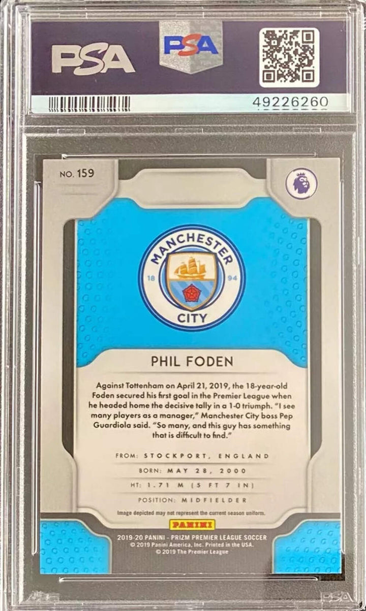 Graded 2019 Panini Prizm Premier League Phil Foden #159 Soccer Card PSA 10 Gem
