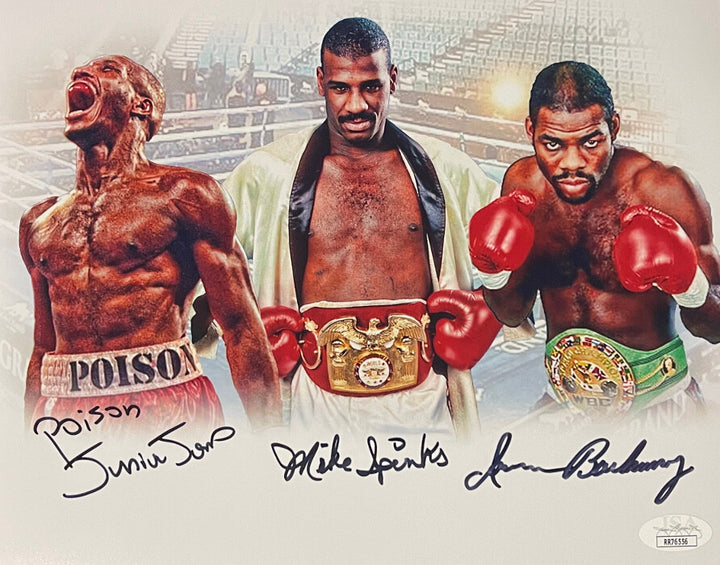 Poison Junior Jones, Michael Spinks & Iran Barkley signed Boxing 11x14 Photo-JSA