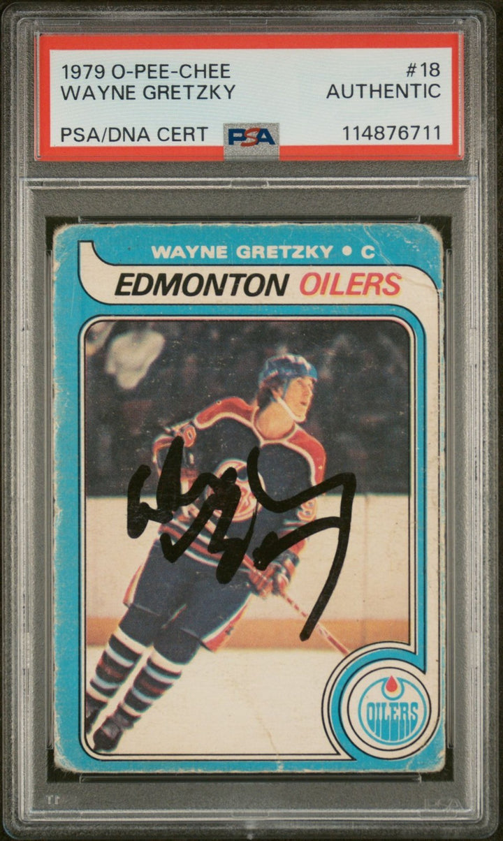 Wayne Gretzky Signed 1979 O-PEE-CHEE Rookie Card #18 OPC Oilers RC Psa AUTO