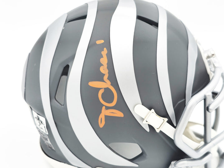 Ja'Marr Chase Signed Bengals Slate Silver Speed Mini Helmet Beckett Wit